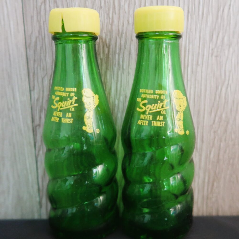 "Shake It Like a Soda Pop" Collectible Green Glass Squirt Salt & Pepper Set